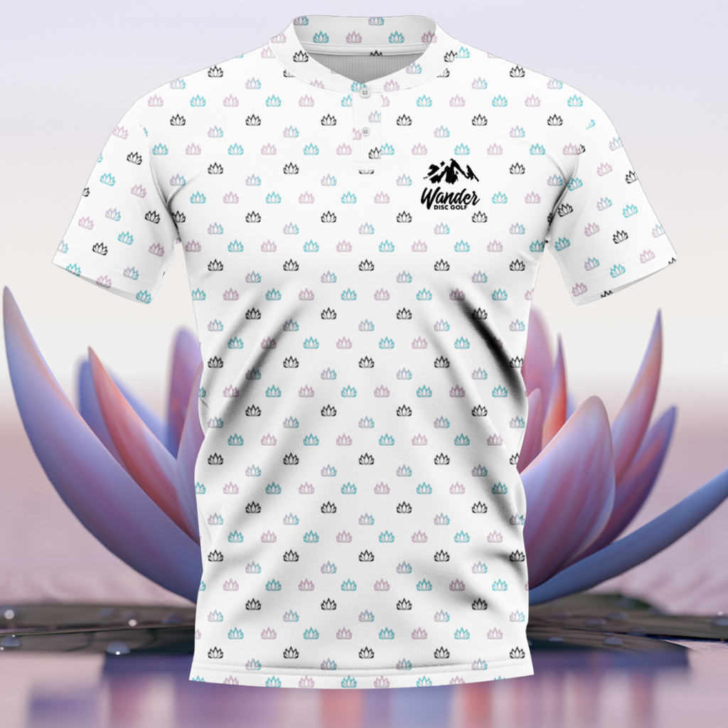 White Lotus Flower Blade Collar Polo (Men's and Women's Cuts Available)