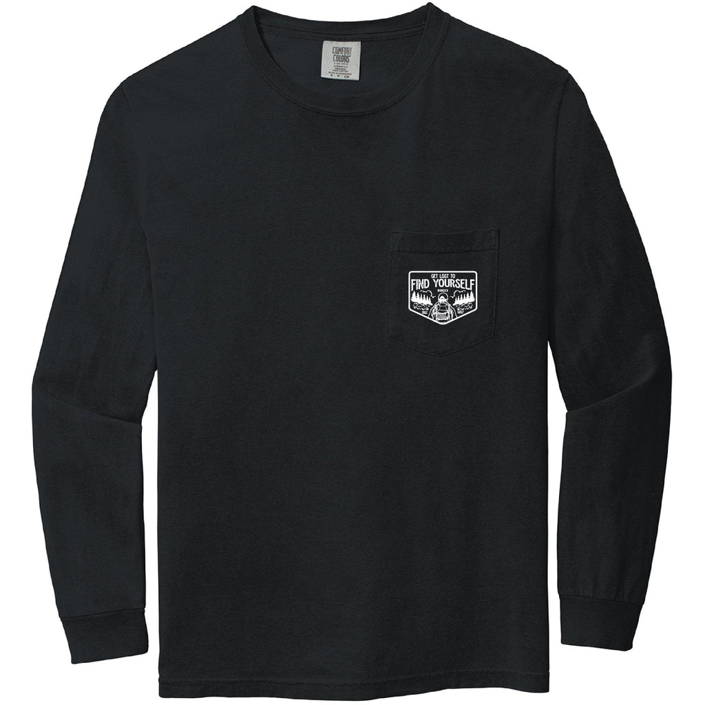 Get Lost To Find Yourself Long Sleeve Pocket Tee (Black)